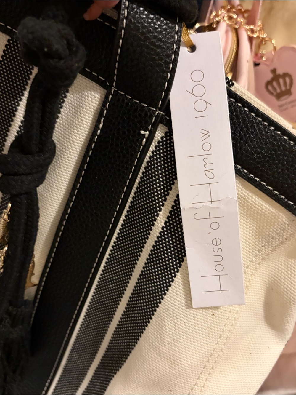 House of Harlow 1960 Black and White Striped Canvas Tote